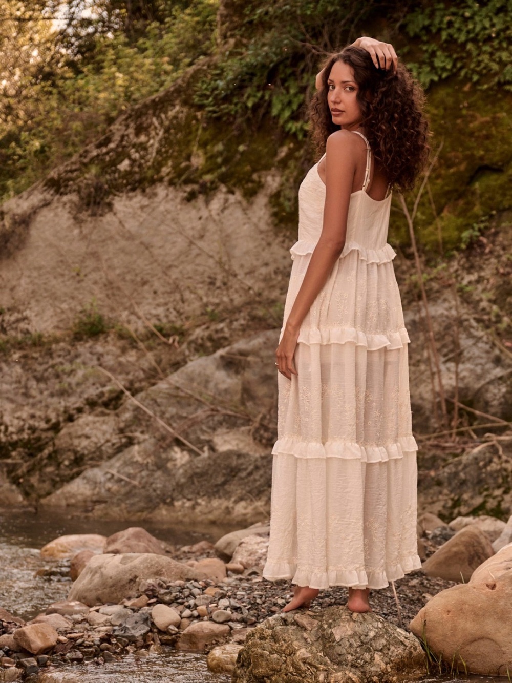 Altar'd State Cream Embroidered Ruffle Slip Dress Kimono - Picture 3 of 6